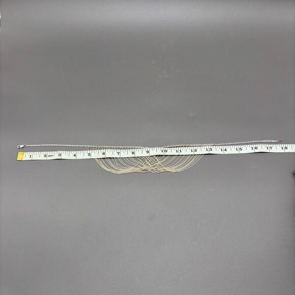 Sterling Silver 925 Multi Strand Layered Waterfall Drape Necklace 24g 18" Curb - Picture 4 of 8